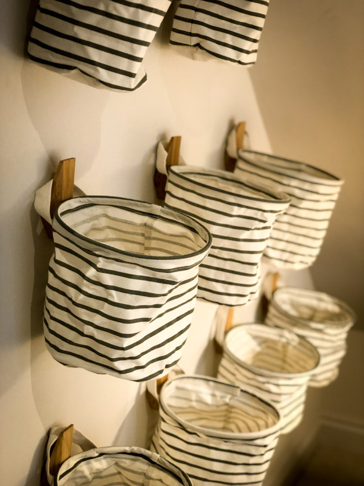 country-fabric storage baskets